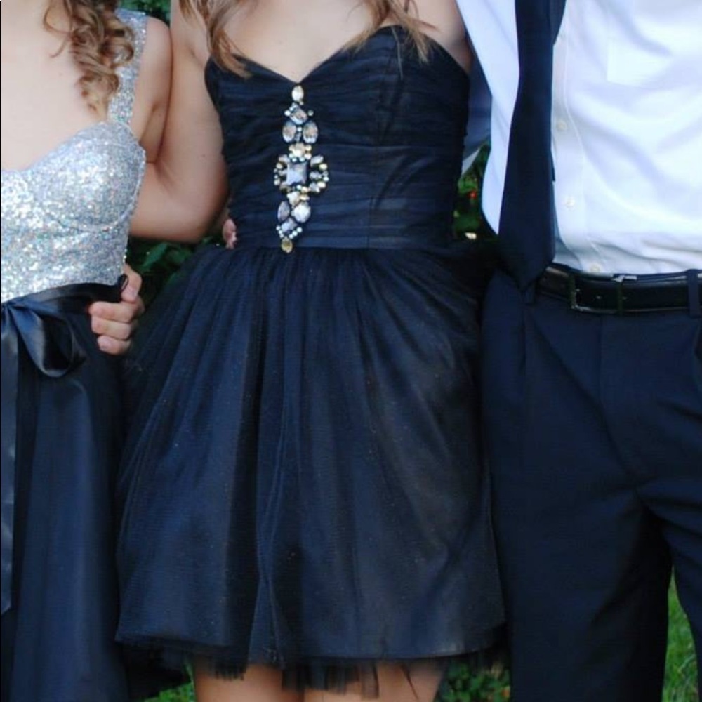 Black Small Homecoming Prom Short Dress Bedazzle